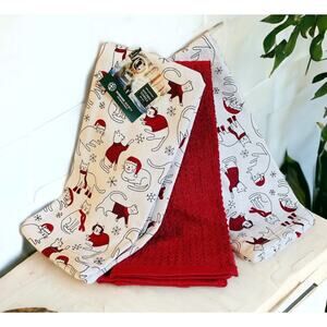 NWT Holiday Winter Cats & Snowflakes 3 piece Christmas Xmas Kitchen Towel Set